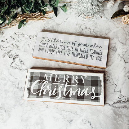 Misplaced Axe Funny Fall Winter Wood Sign 10x4 Rustic Gingham Flannel Wall Decor Gift