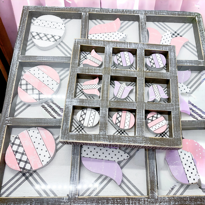 Easter Spring Tic Tac Toe Wooden Game Decor Set Tulip & Egg Pieces - 2 Sizes