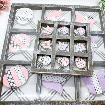 Easter Spring Tic Tac Toe Wooden Game Decor Set Tulip & Egg Pieces - 2 Sizes