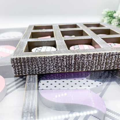 Easter Spring Tic Tac Toe Wooden Game Decor Set Tulip & Egg Pieces - 2 Sizes