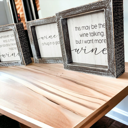 Wine Kitchen Sign 5x5 Thick Framed Wooden Bar Label Sign For Wine Lovers