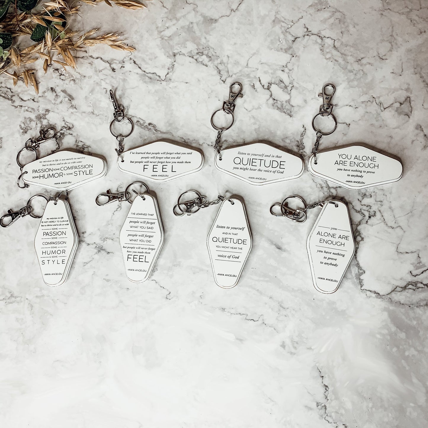 Wooden Inspirational Keychains Double Sided Engraved Motivational Messages Vertical Horizontal