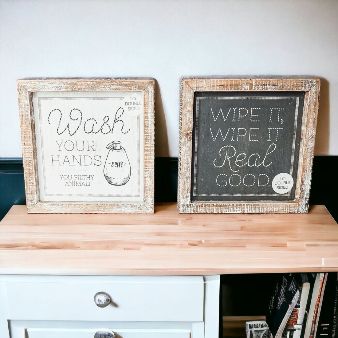 Double Sided Humorous Bathroom Sign Wipe It Real Good Reminder Wash Hands After Use