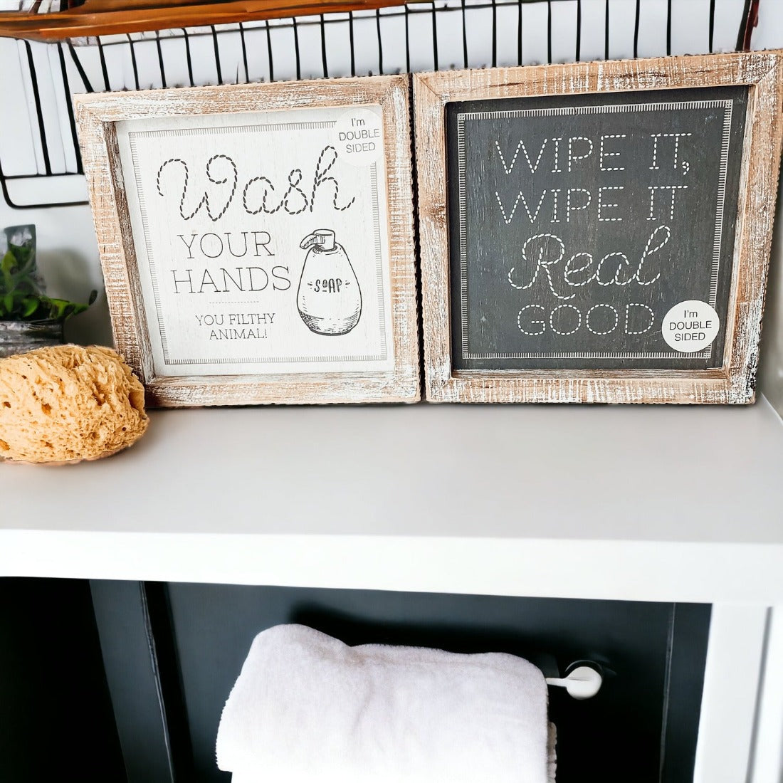 Double Sided Humorous Bathroom Sign Wipe It Real Good Reminder Wash Hands After Use