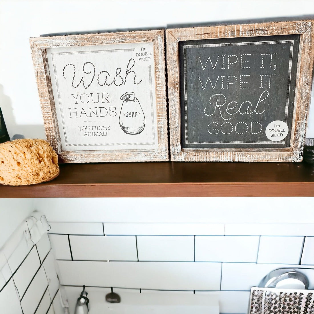 Double Sided Humorous Bathroom Sign Wipe It Real Good Reminder Wash Hands After Use