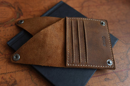 Leather Wing Fold Card Wallet Slim Snap Closure Everyday
