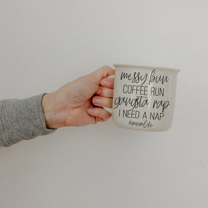 Messy Bun Coffee Run 14.5oz Ceramic Campfire Mug Double-Sided Speckled