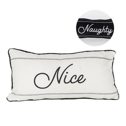Naughty Or Nice Reversible Canvas Throw Pillow Black White Double Sided Holiday Decorative Accent
