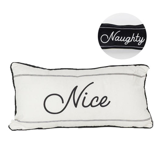 Naughty Or Nice Reversible Canvas Throw Pillow Black White Double Sided Holiday Decorative Accent