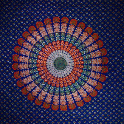 Navy Blue Peacock Mandala Tapestry Cotton Wall Hanging