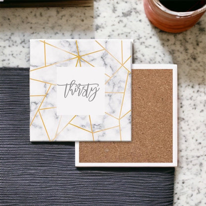 Golden Geometric Ceramic Coaster 4 Inch Cork Back Modern Thirsty Coaster Single Or Set
