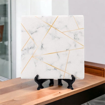 Golden Geometric Ceramic Coaster 4 Inch Cork Back Modern Thirsty Coaster Single Or Set