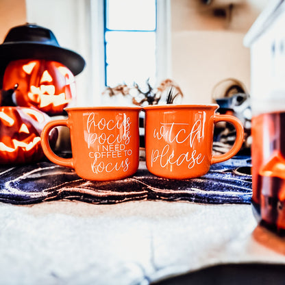 Witch Please Orange Ceramic Campfire Mug 14.5oz Double-Sided White Lettering