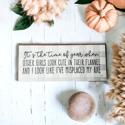 Misplaced Axe Funny Fall Winter Wood Sign 10x4 Rustic Gingham Flannel Wall Decor Gift