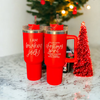 Christmas Coffee Tumbler 40oz Insulated Travel Mug With Handle Lid Straw Red