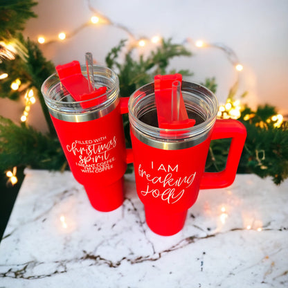 Christmas Coffee Tumbler 40oz Insulated Travel Mug With Handle Lid Straw Red