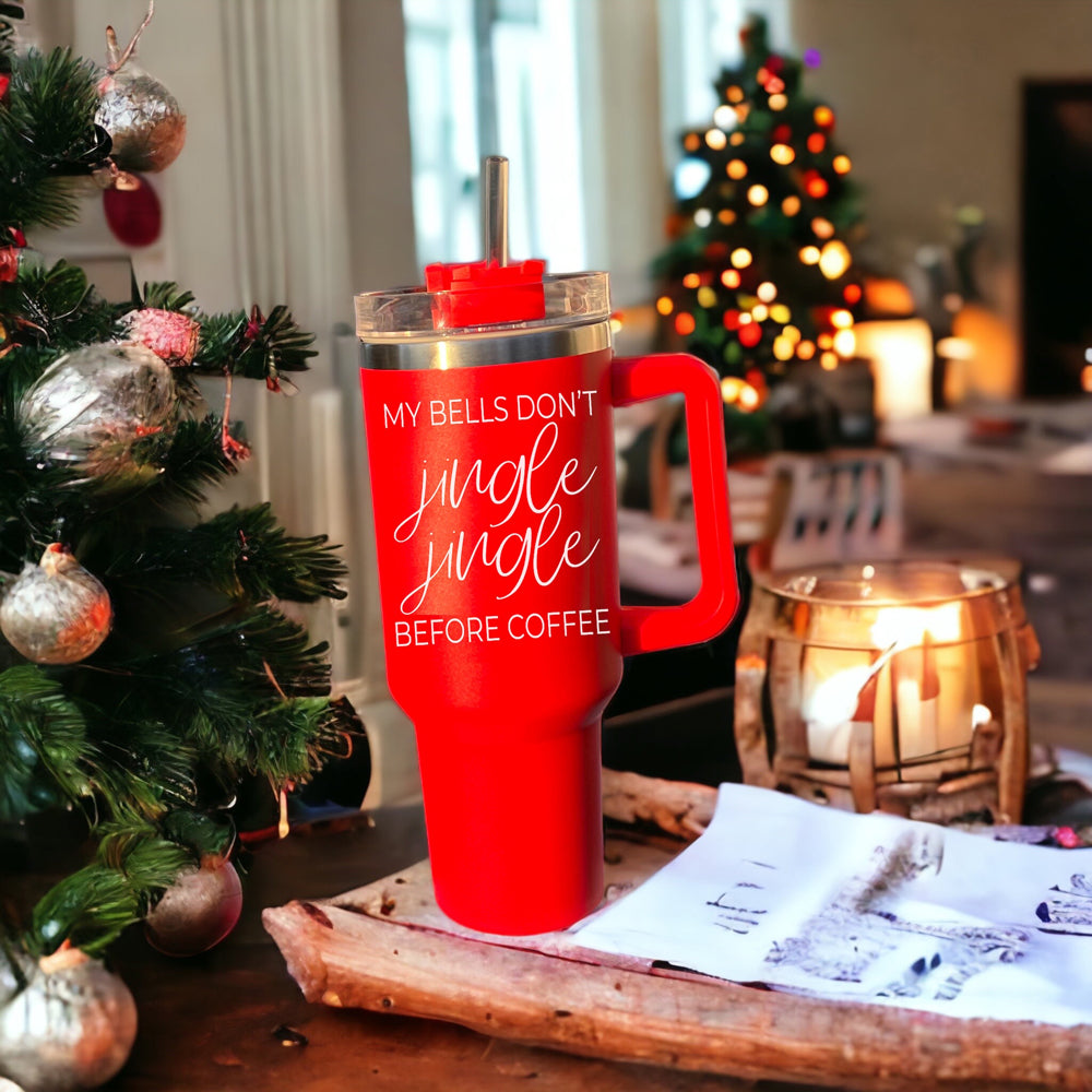 40oz Insulated Coffee Mug With Handle Lid Straw Funny Holiday Jingle Quote