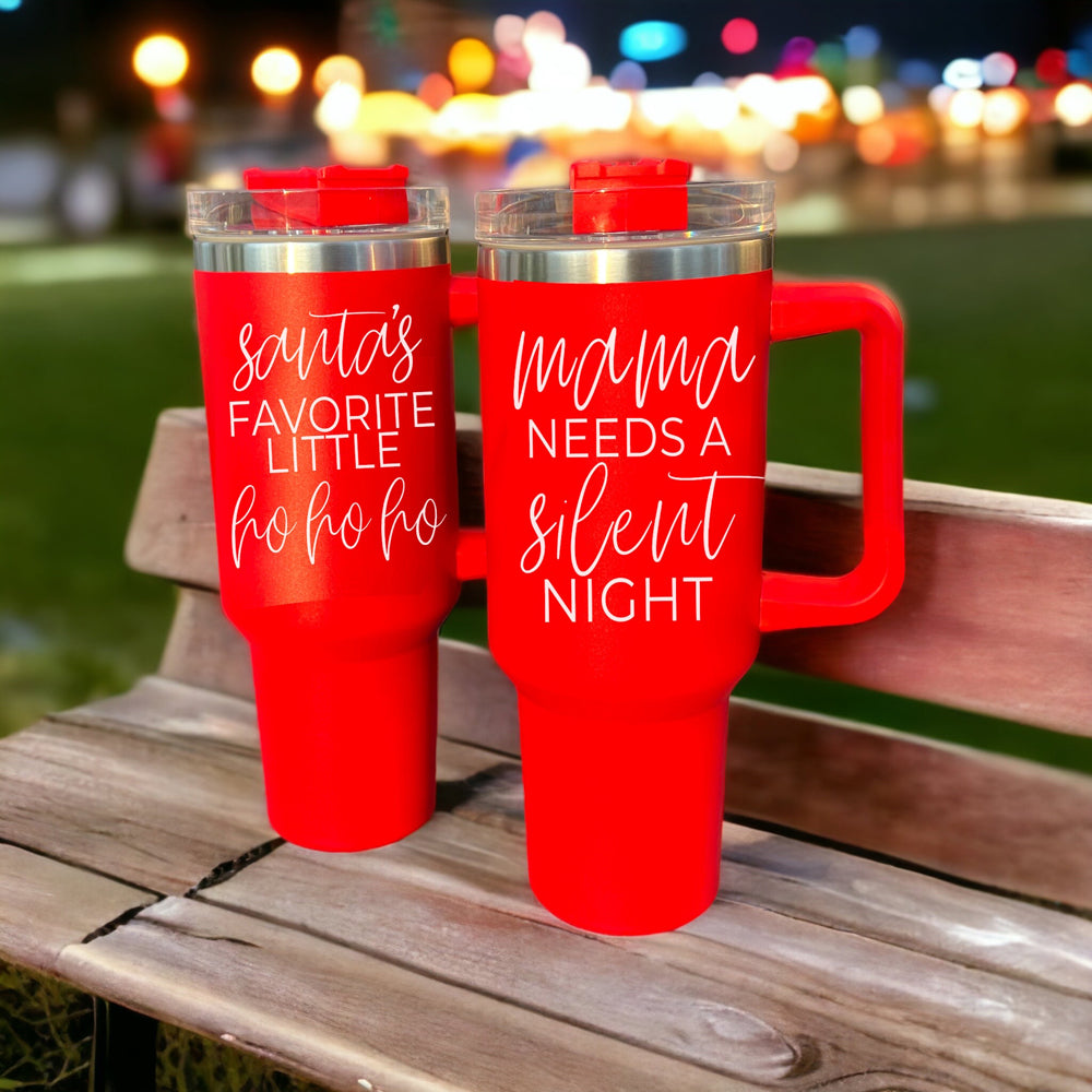 40oz Insulated Tumbler Mug With Handle Lid And Straw Santa Ho Ho Funny Holiday
