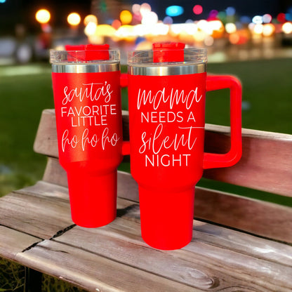 40oz Insulated Tumbler Mug With Handle Lid And Straw Santa Ho Ho Funny Holiday