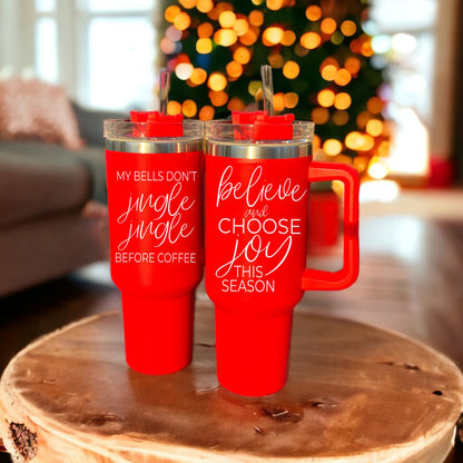 40oz Insulated Coffee Mug With Handle Lid Straw Funny Holiday Jingle Quote