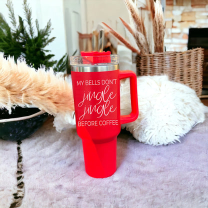 40oz Insulated Coffee Mug With Handle Lid Straw Funny Holiday Jingle Quote