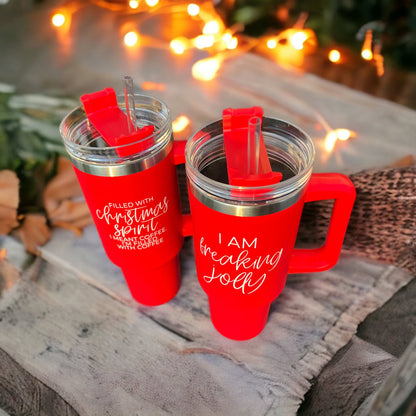 Christmas Coffee Tumbler 40oz Insulated Travel Mug With Handle Lid Straw Red