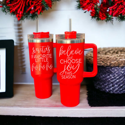 40oz Insulated Tumbler Mug With Handle Lid And Straw Santa Ho Ho Funny Holiday
