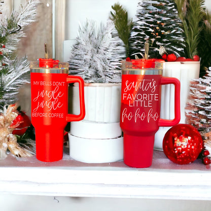 40oz Insulated Tumbler Mug With Handle Lid And Straw Santa Ho Ho Funny Holiday
