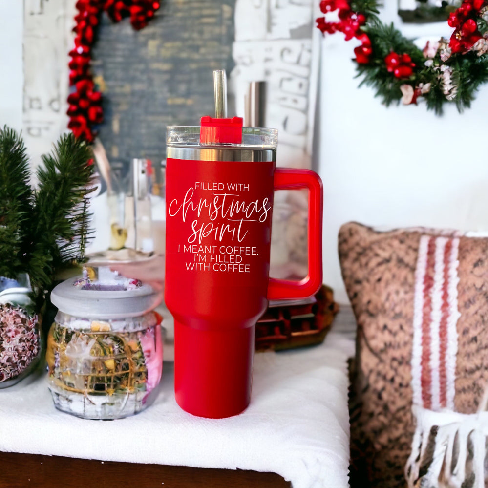 Christmas Coffee Tumbler 40oz Insulated Travel Mug With Handle Lid Straw Red