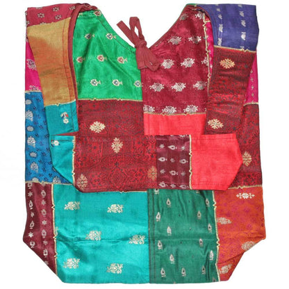Raw Silk Patchwork Shoulder Bag Embroidered Floral Art