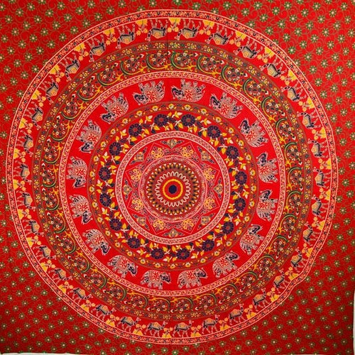 Red Elephant And Camel Mandala Tapestry Wall Hanging