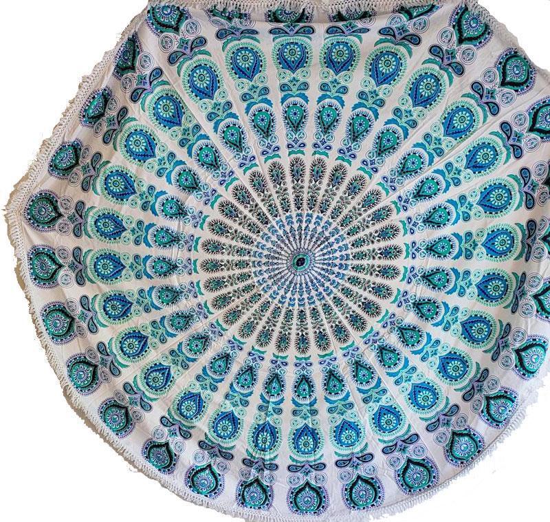 Dancing Peacock Round Mandala Cotton Lace Tapestry 70 Inch