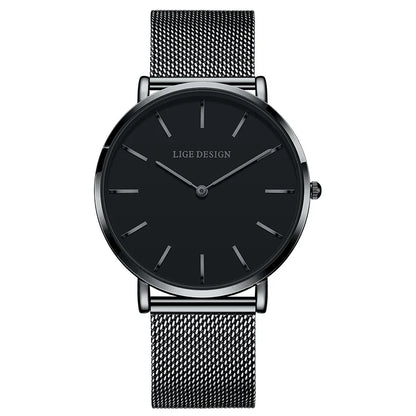 Women's Pink Dial Mesh Band Slim Stainless Steel Watch