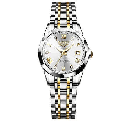Women's Blue Sunburst Dial Two Tone Stainless Watch
