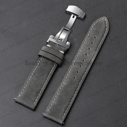 COROS Leather Watch Band Genuine Calfskin Brown Strap Butterfly Clasp