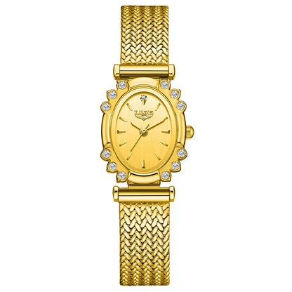 Women's Oval Quartz Watch Vintage Mesh Bracelet Blue Dial