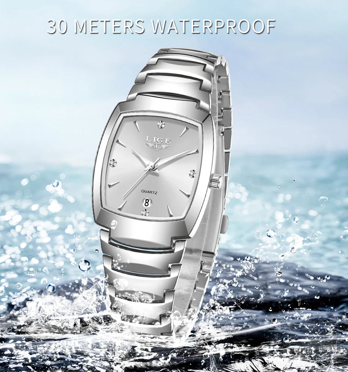 Women's Stainless Steel Rectangular Quartz Dress Watch