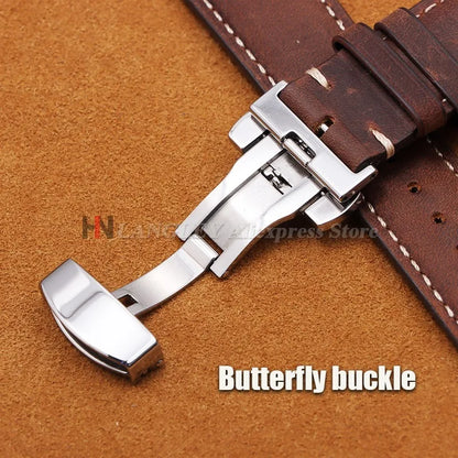 COROS Leather Watch Band Genuine Calfskin Brown Strap Butterfly Clasp