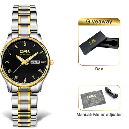 Women's Two Tone Stainless Steel Watch With Day Date