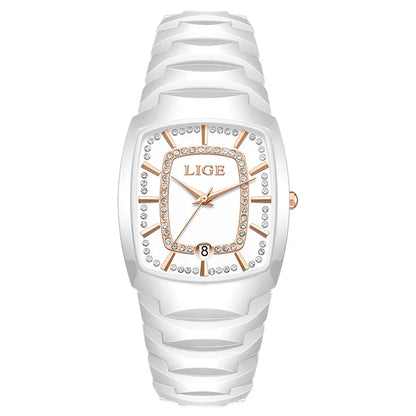 Women's White Ceramic Crystal Bracelet Watch Quartz Gift