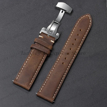 COROS Leather Watch Band Genuine Calfskin Brown Strap Butterfly Clasp