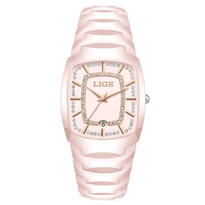 Women's White Ceramic Crystal Bracelet Watch Quartz Gift