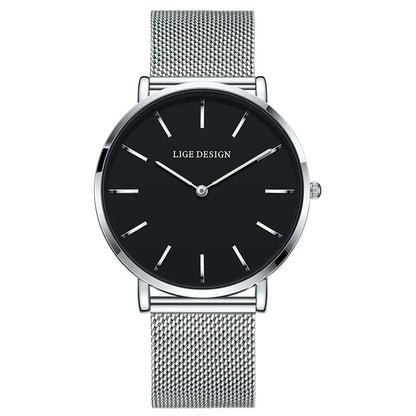 Women's Pink Dial Mesh Band Slim Stainless Steel Watch