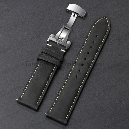 COROS Leather Watch Band Genuine Calfskin Brown Strap Butterfly Clasp