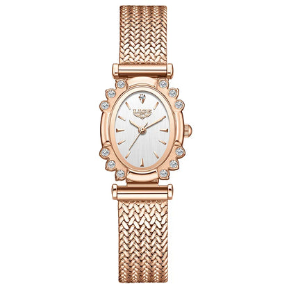 Women's Oval Quartz Watch Vintage Mesh Bracelet Blue Dial