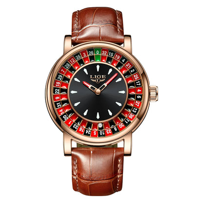 Women's Roulette Dial Brown Leather Watch Waterproof