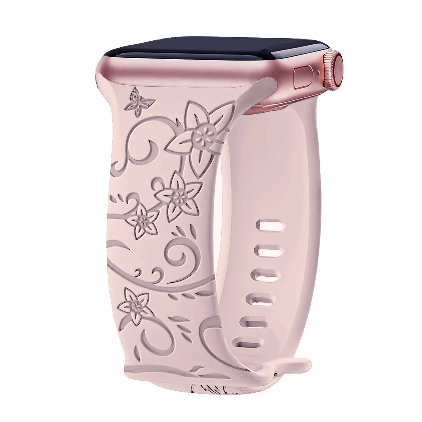 Apple Watch Silicone Strap - Floral Engraved, Soft and Waterproof