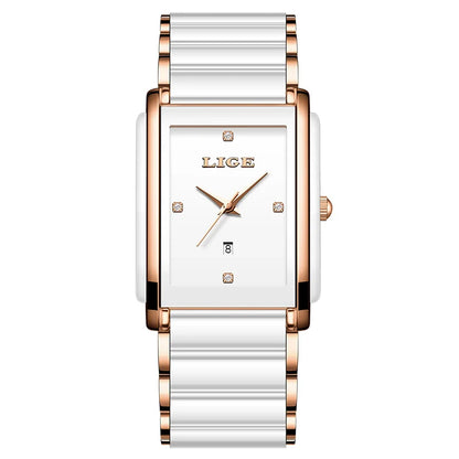 Women's Ceramic Square Bracelet Watch Rose Gold Quartz