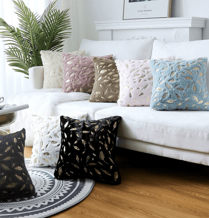 Dixie Plush Velvet 18x18 Decorative Pillow With Gold Hand-Painted Decal