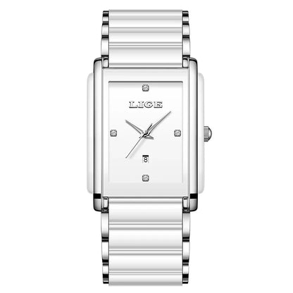 Women's Ceramic Square Bracelet Watch Rose Gold Quartz